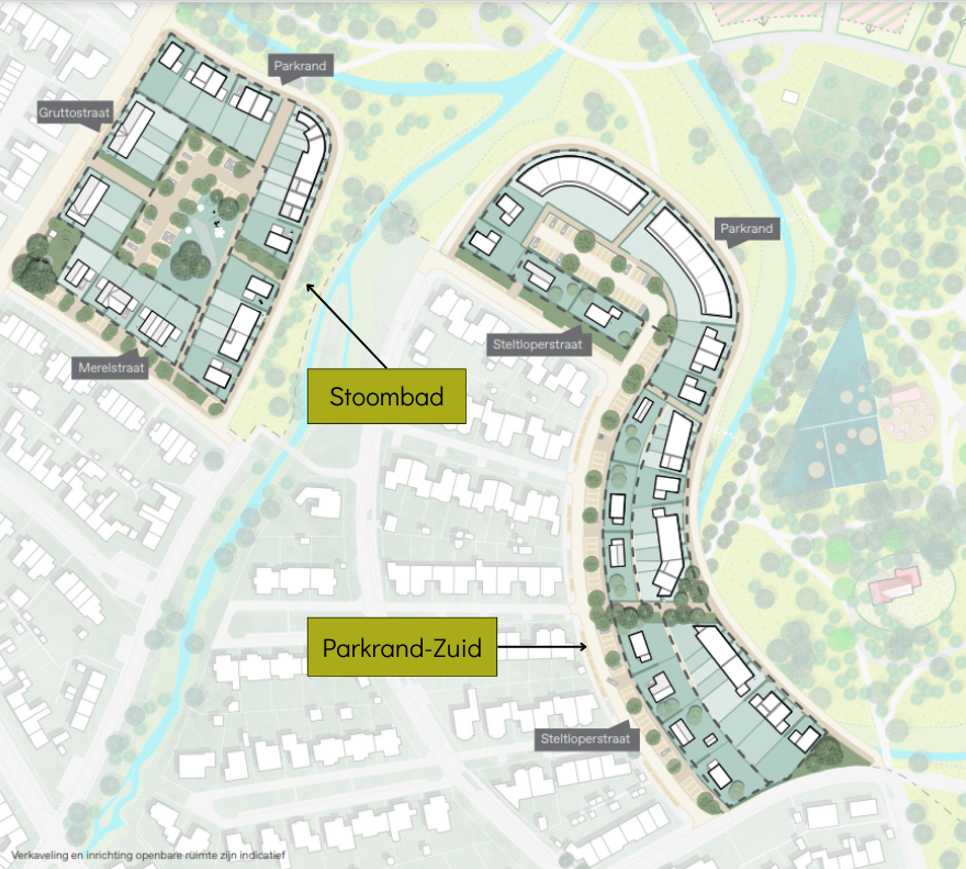 uitgelicht deel van kaart TSB terrein in Goor. Locaties stoombad en parkrand zuid.